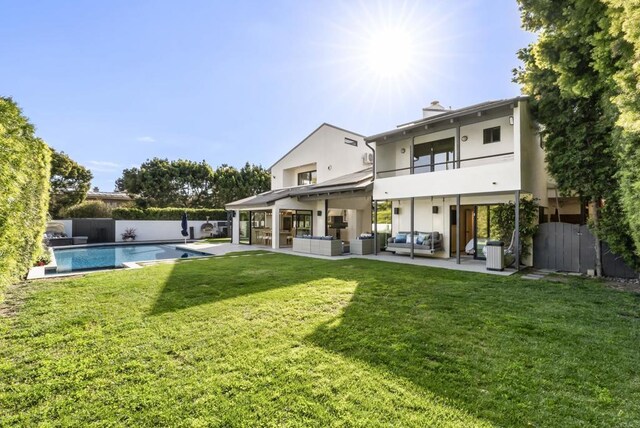 314 S Nardo Ave, Solana Beach, CA 92075 - back of house featuring a patio area, a balcony, a yard, a fenced in pool, and outdoor lounge area