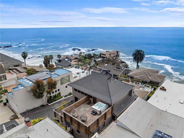 aerial view with a water view and a residential view