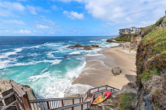 property view of water featuring a view of the beach