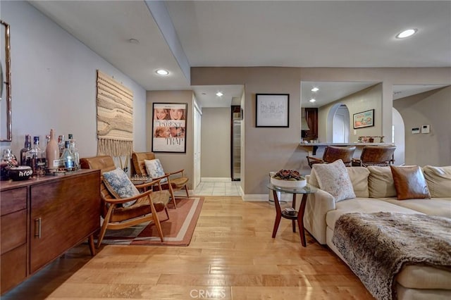 4805 Bellflower Ave Unit 205, North Hollywood, CA 91601 - interior space with light wood finished floors, baseboards, arched walkways, and recessed lighting