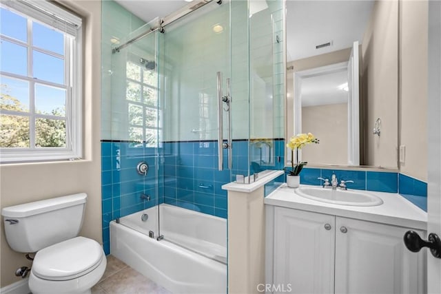 1489 Caballero Rd, Arcadia, CA 91006 - bathroom featuring bath / shower combo with glass door, vanity, and tile patterned floors