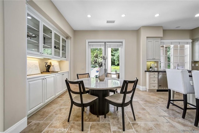 1489 Caballero Rd, Arcadia, CA 91006 - dining space featuring stone tile floors and recessed lighting