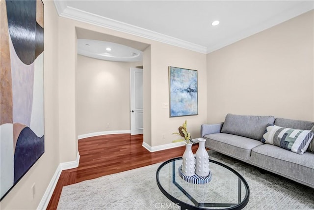 1489 Caballero Rd, Arcadia, CA 91006 - living area with wood finished floors, ornamental molding, and recessed lighting