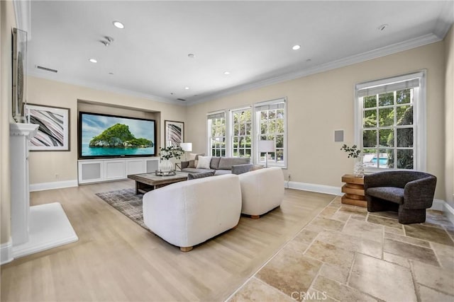 1489 Caballero Rd, Arcadia, CA 91006 - living room with healthy amount of natural light, ornamental molding, and recessed lighting