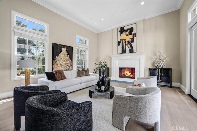 1489 Caballero Rd, Arcadia, CA 91006 - living room with ornamental molding, a premium fireplace, wood finished floors, and recessed lighting