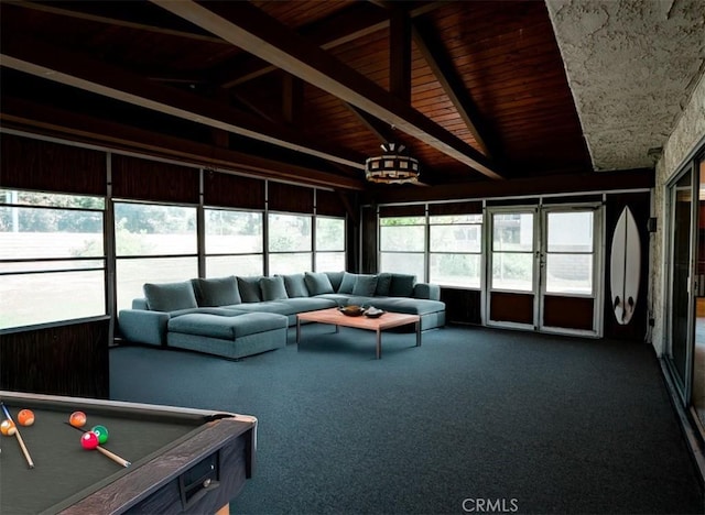 interior space featuring beamed ceiling
