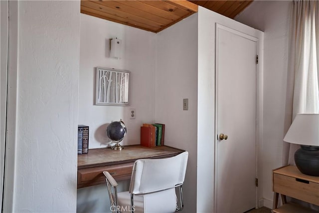 office featuring wood ceiling