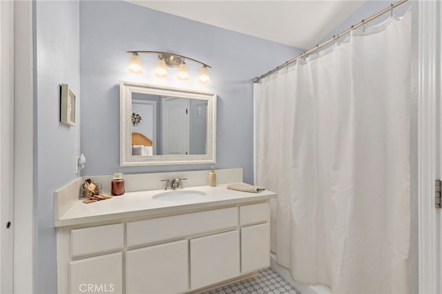 27263 Family Cir, Menifee, CA 92586 - bathroom with a shower with shower curtain and vanity