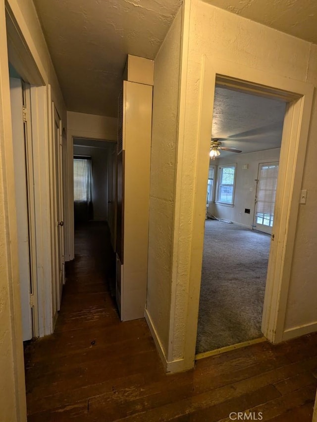 548 S Plumas St, Willows, CA 95988 - hall with a textured wall, baseboards, and dark wood finished floors