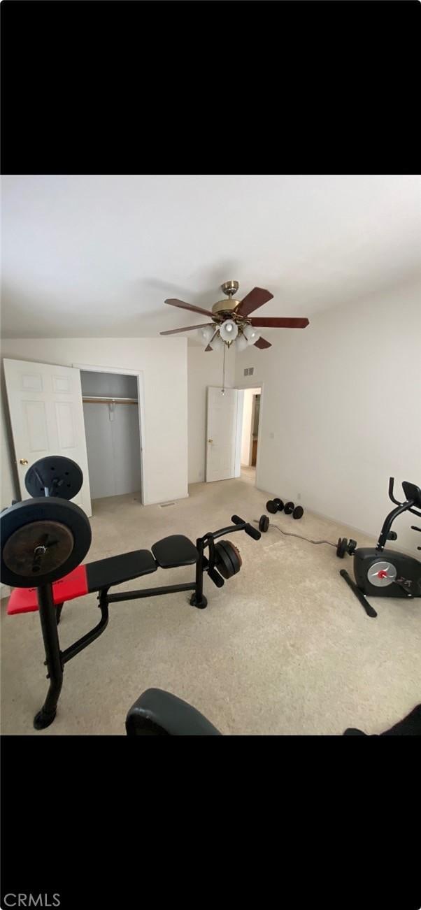 6117 Juniper Rd, Lake Isabella, CA 93240 - exercise area featuring carpet and ceiling fan
