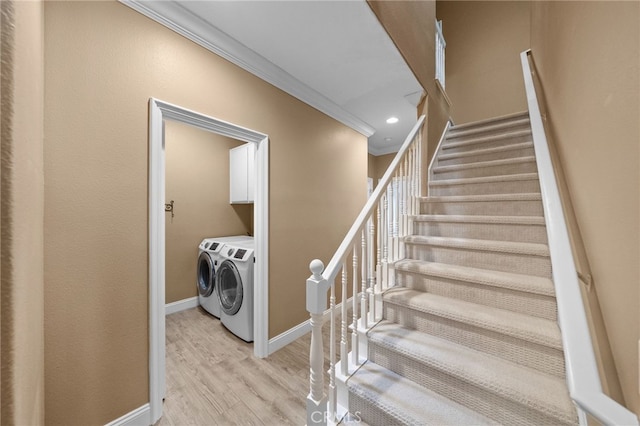 24240 Avenida De Marcia, Yorba Linda, CA 92887 - staircase with crown molding, separate washer and dryer, wood finished floors, and recessed lighting
