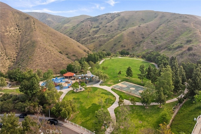 drone / aerial view with a mountain view
