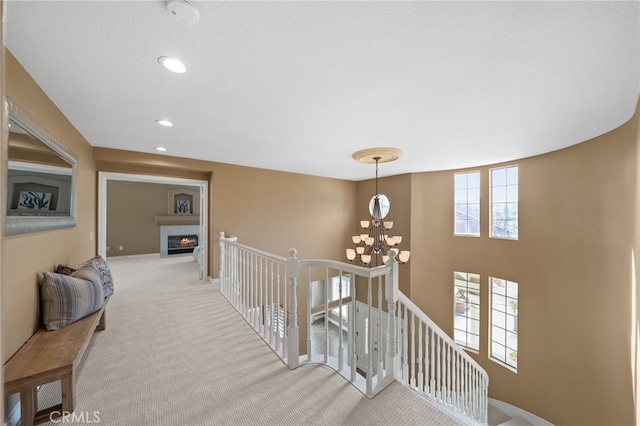 24240 Avenida De Marcia, Yorba Linda, CA 92887 - hall with an upstairs landing, carpet, a chandelier, and recessed lighting