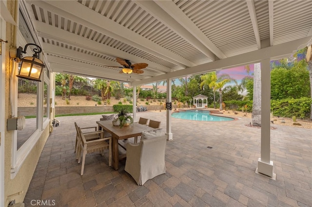 24240 Avenida De Marcia, Yorba Linda, CA 92887 - view of patio / terrace with a ceiling fan, an outdoor pool, and outdoor dining area