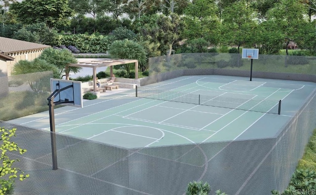 view of sport court featuring community basketball court and fence