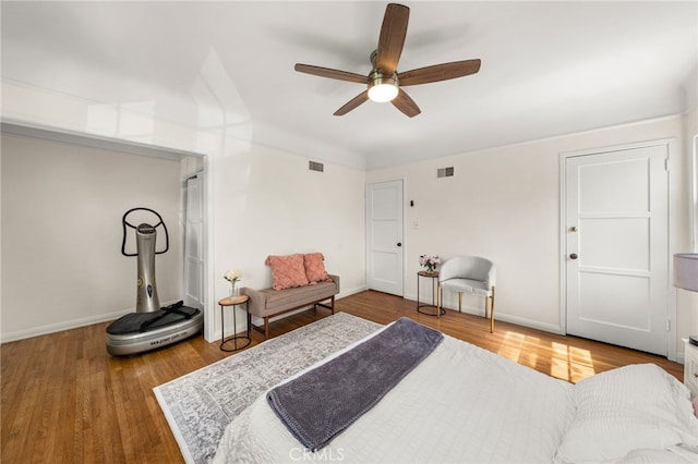 1492 Coolidge Ave, Pasadena, CA 91104 - bedroom featuring visible vents, baseboards, a ceiling fan, and wood finished floors