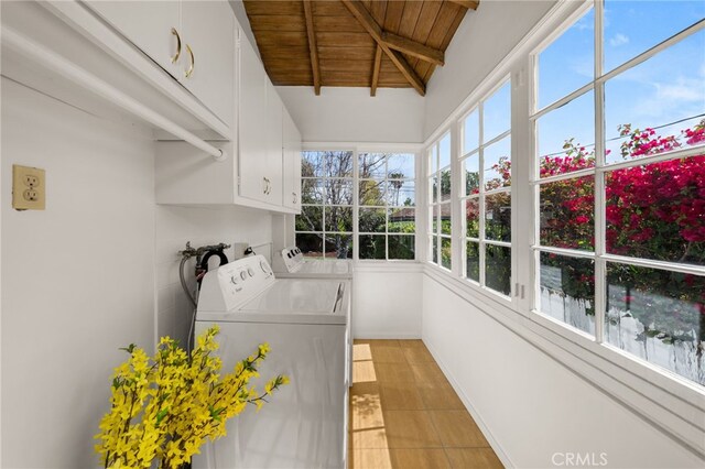 1492 Coolidge Ave, Pasadena, CA 91104 - washroom with wooden ceiling, baseboards, cabinet space, and washer and clothes dryer