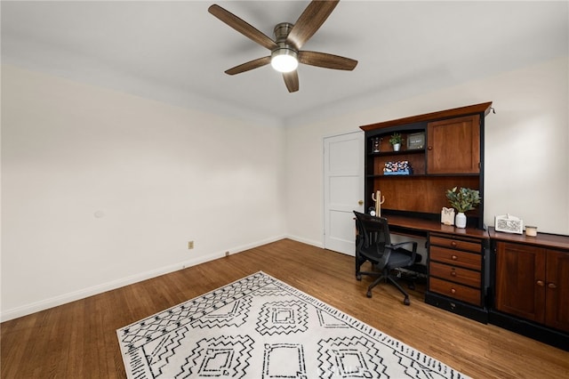 1492 Coolidge Ave, Pasadena, CA 91104 - office area featuring baseboards, a ceiling fan, and wood finished floors