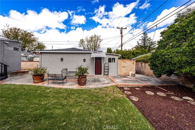 1492 Coolidge Ave, Pasadena, CA 91104 - rear view of property with a patio area, fence, a yard, and stucco siding