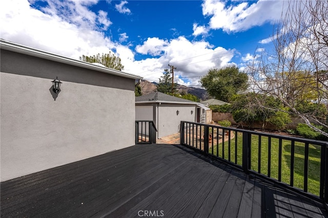 1492 Coolidge Ave, Pasadena, CA 91104 - wooden deck featuring an outbuilding and a lawn