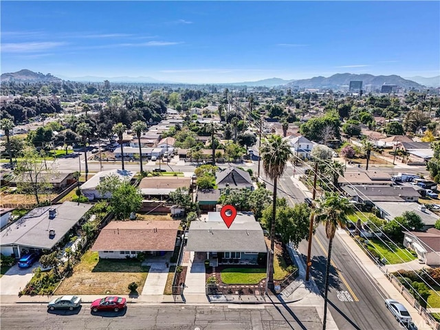 aerial view featuring a residential view and a mountain view