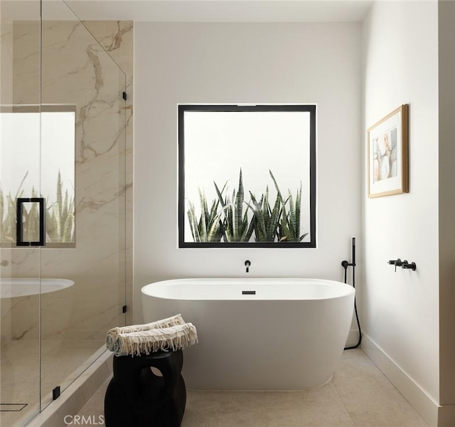 3 Rue Valbonne, Newport Beach, CA 92660 - bathroom with a soaking tub, a marble finish shower, and baseboards