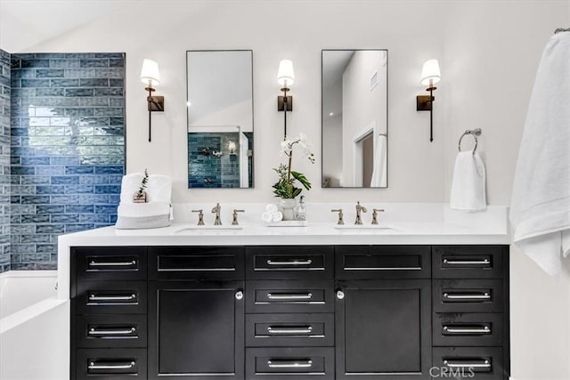 27553 Via Fortuna, San Juan Capistrano, CA 92675 - bathroom with a sink, double vanity, and a bathing tub