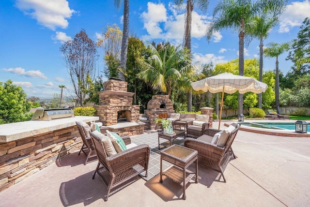 753 Jacquelene Ct, Encinitas, CA 92024 - view of patio featuring an outdoor stone fireplace and area for grilling