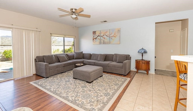 43564 Amazon St, Hemet, CA 92544 - living room with a ceiling fan and light wood-style flooring