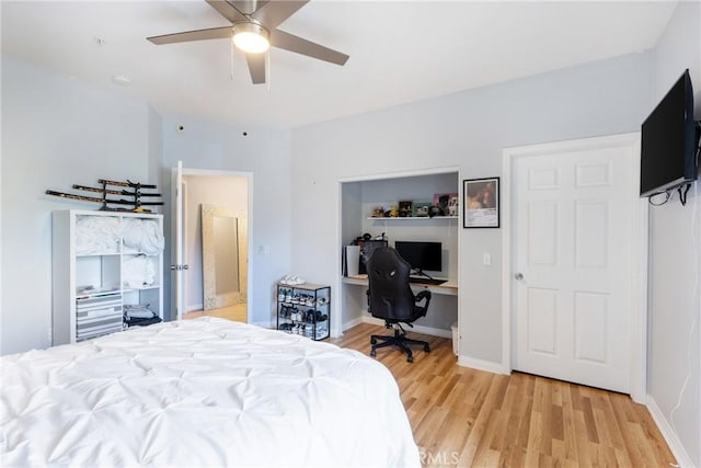 1180 Civic Center Dr Unit B21, Oceanside, CA 92054 - bedroom featuring light wood finished floors, a desk, a ceiling fan, and baseboards