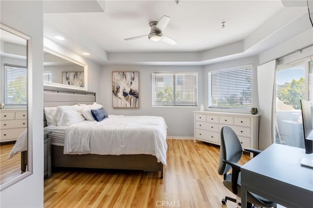 1180 Civic Center Dr Unit B21, Oceanside, CA 92054 - bedroom with light wood-style floors, access to exterior, recessed lighting, baseboards, and a desk