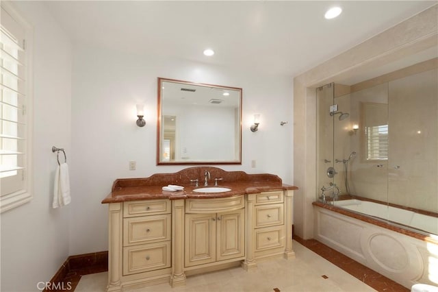 2258 Channel Rd, Newport Beach, CA 92661 - bathroom featuring vanity, bathing tub / shower combination, and recessed lighting