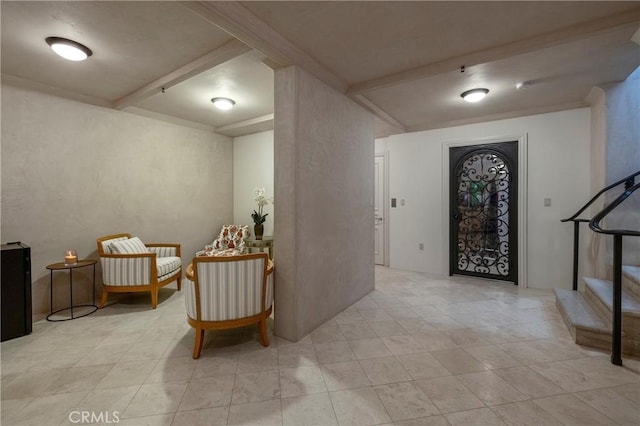 2258 Channel Rd, Newport Beach, CA 92661 - entrance foyer featuring beam ceiling and stairs