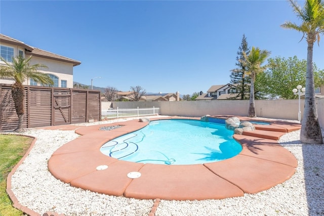 view of swimming pool with a fenced backyard and a fenced in pool