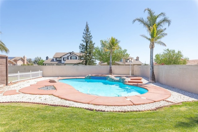 view of pool featuring a fenced backyard and a fenced in pool