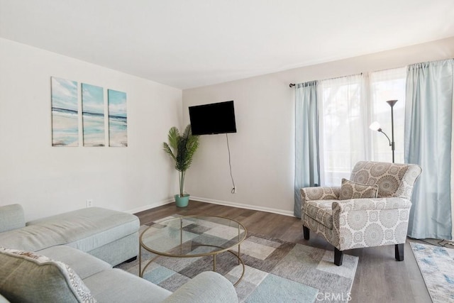 living room featuring baseboards and wood finished floors