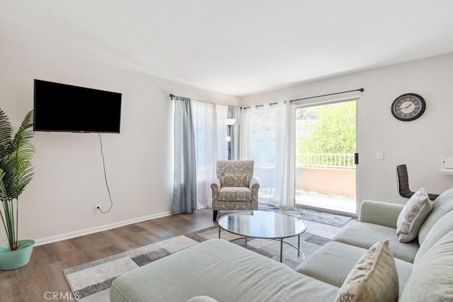 living room with wood finished floors and baseboards