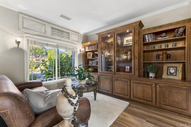 1078 Rainbow Crest Rd, Fallbrook, CA 92028 - living area featuring crown molding and wood finished floors