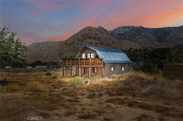 17021 Linda Ln, Onyx, CA 93255 - exterior space featuring a deck with mountain view, metal roof, and a gambrel roof