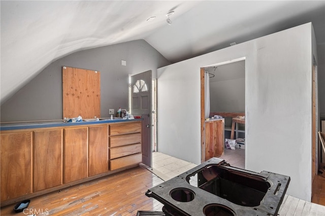 17021 Linda Ln, Onyx, CA 93255 - bathroom featuring hardwood / wood-style flooring and vaulted ceiling