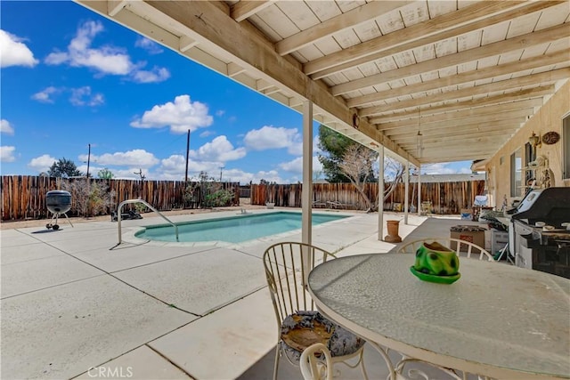 view of pool with a fenced in pool, a patio area, and a fenced backyard