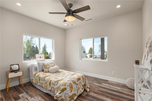 1924 Crandall Way, Paradise, CA 95969 - bedroom with recessed lighting, wood finished floors, baseboards, and a ceiling fan