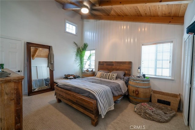 207 Knox St, Costa Mesa, CA 92627 - bedroom featuring wood ceiling, beamed ceiling, and carpet floors