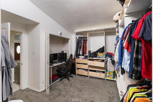 walk in closet featuring carpet floors
