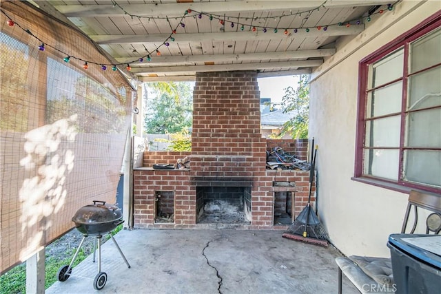 8824 Watson Ave, Whittier, CA 90605 - view of patio featuring fence, area for grilling, and an outdoor brick fireplace