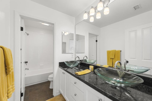 6356 Camino Largo, San Diego, CA 92120 - bathroom featuring double vanity, toilet, tile patterned flooring, and bathing tub / shower combination