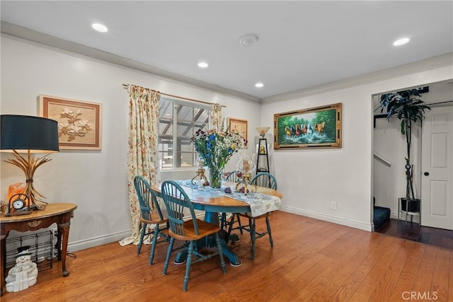 1435 W 50th St, Los Angeles, CA 90062 - dining space with hardwood / wood-style floors, baseboards, and recessed lighting