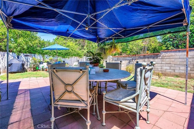 view of patio featuring outdoor dining area and a fenced backyard