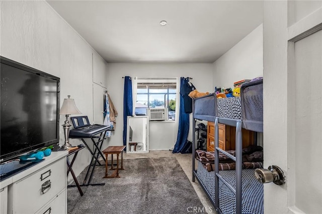 carpeted bedroom with cooling unit