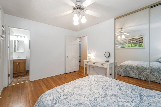 16230 Denley St, Hacienda Heights, CA 91745 - bedroom with a closet, light wood-type flooring, a sink, ceiling fan, and baseboards